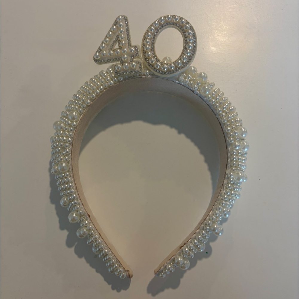 White Pearl 40th Birthday Headband